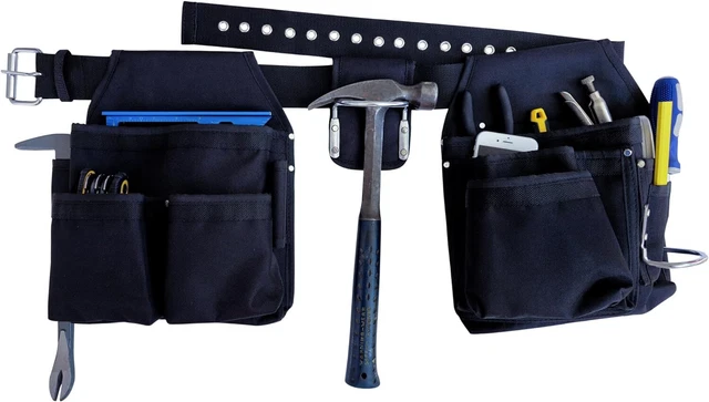 R Dawg Nylon 4 Piece Professional Tool Belt 24 Pocket 2 Pouches w/hammer mount