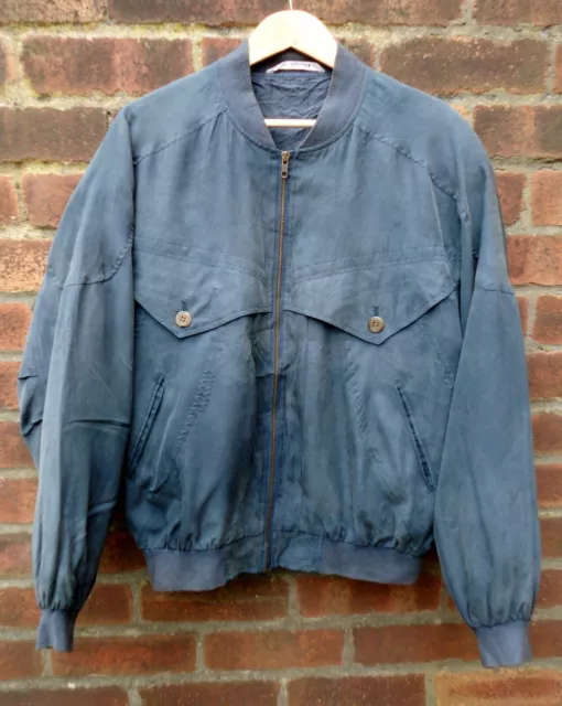 Vintage 90s/00s Men's Silk Bomber/Festival Jacket. Dark Petrol Blue Lined. 40