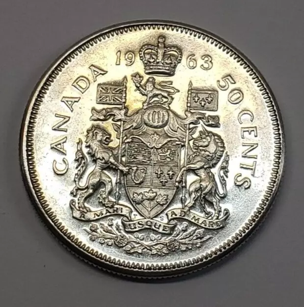 1963 Silver Canadian 50 Cents - Half Dollar Silver Coin - Queen Elizabeth II