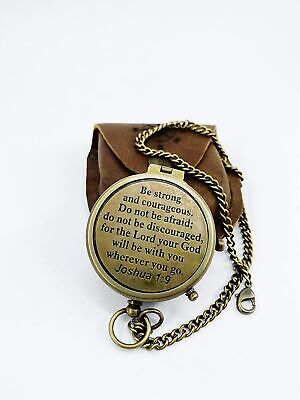 Be Strong and Courageous Engraved Compass Baptism Gifts with Leather Case