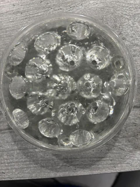 Large Vintage Round Pressed Clear Glass Flower Frog / Block - 16 holes