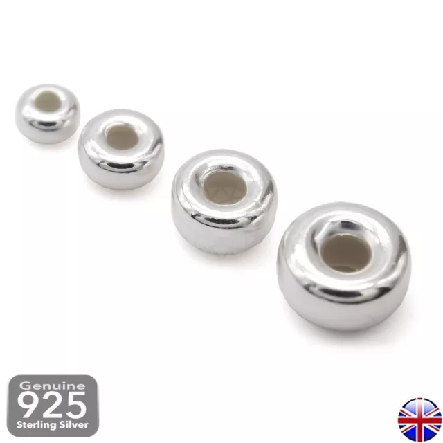 925 Sterling Silver FLAT PLAIN DONUT BEADS Tire Spacer Jewellery Making