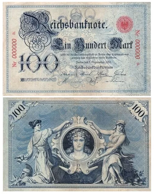 Reichsbanknote, Einhundert Mark, 100 Mark, 1883, Serie a, Reproduktion