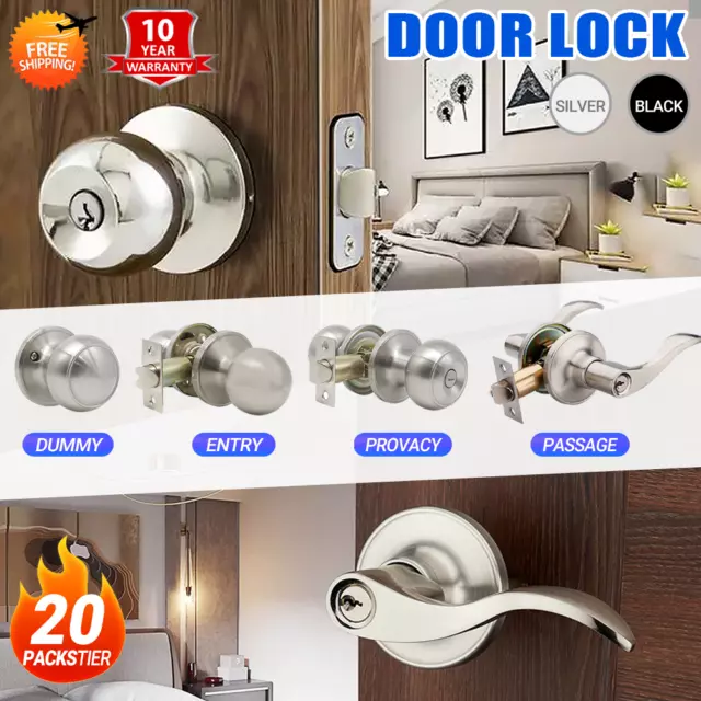 Privacy Door Lock Knobs Set Bathroom Hall Passage Dummy Entrance Handle Nickel