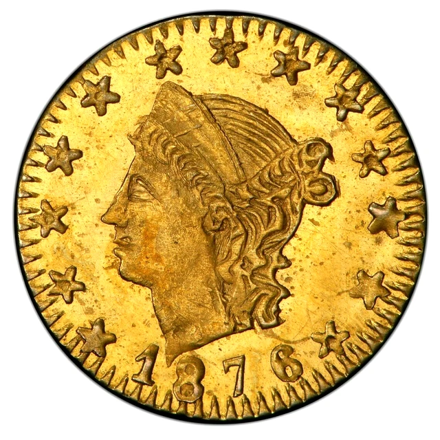 1876 California Gold 25 Cents ~ Bg-856 High R-7 ~ Gorgeous Pcgs Uncirculated