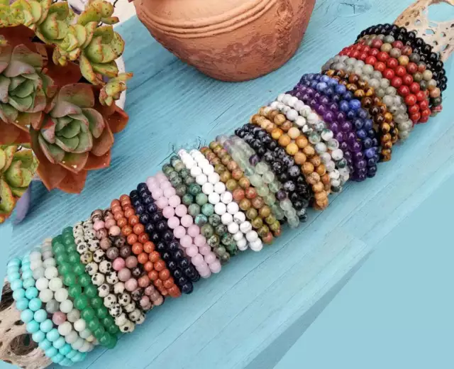 4-8mm Stretchy Stone Bracelets Assorted Natural Gemstone Beads Healing Reiki 3