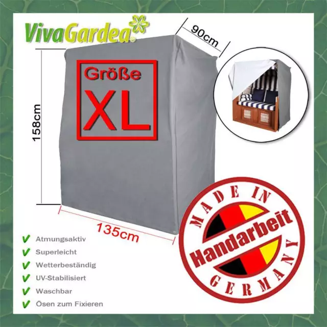 VivaGardea® PREMIUM GANZJAHRESHAUBE SCHUTZHÜLLE HAUBE FÜR STRANDKORB 135 CM GRAU