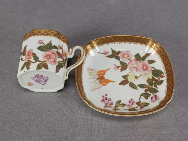 Royal Worcester Hand Painted Floral Butterfly & Gold Demitasse Cup & Saucer 2