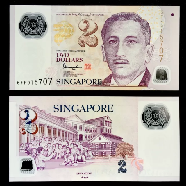 2019 Singapore 2 Dollars Polymer P-New Unc W/3 Solid Star Education Ff Prefix