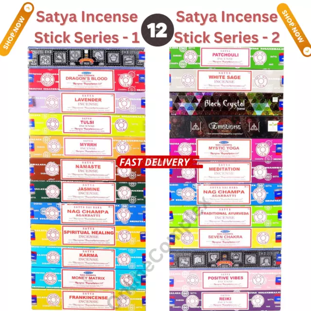 Satya Incense Sticks Genuine Nag Champa 15g Joss Stick Mix & Match 12 Scents