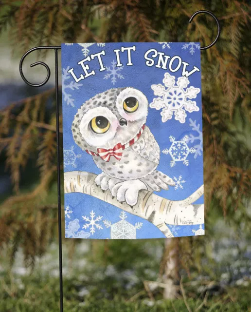 Toland Snowy Owl 12x18 Cute Let It Snow Winter Bird Snowflake Garden Flag