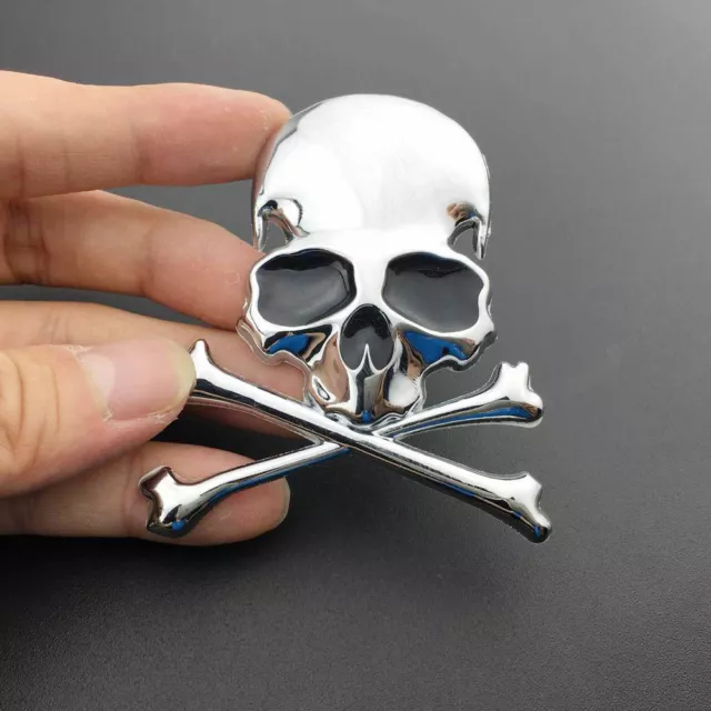 3D Chrome Metal Skull Skeleton Car Trunk Tailgate Emblem Badge Decal Sticker