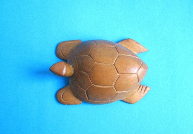 Boîte En Bois Sculptée En Forme De Tortue - Objet Déco Vintage, Occasion, Sculpture Artisanale