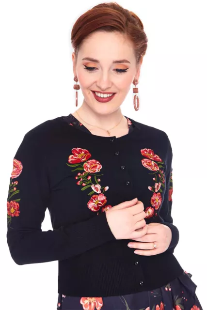 Voodoo Vixen Strickjacke Luxe Floral Cardigan Blumen Retro Vintage Rockabilly