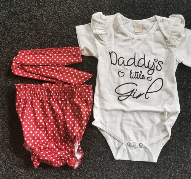 Newborn Baby DADDY'S LITTLE GIRL Romper Top Polka Dot Pants Headband 3PCS Outfit