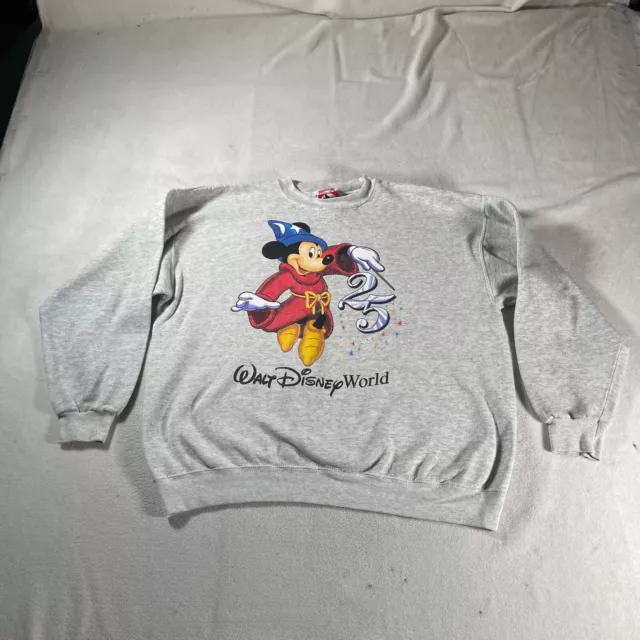 Mickey Ink Sweater Mens 2XL XXL Gray Walt Disney World 25th Sweatshirt Pullover