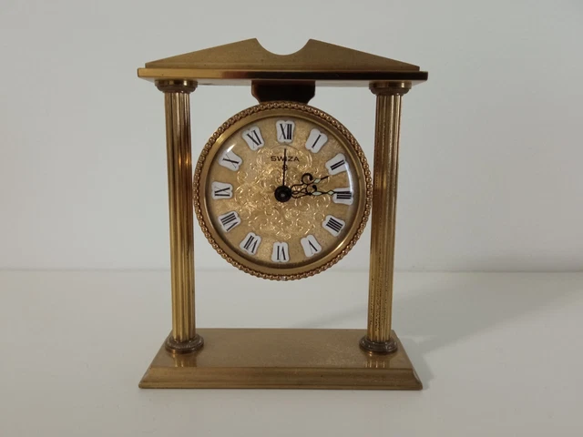 Sveglia vintage Swiza 8 in ottone da scrivania comodino