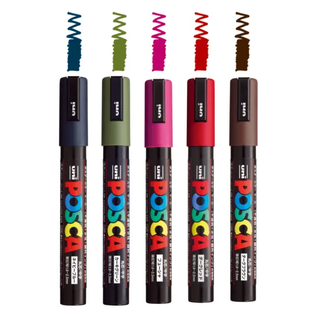 Posca Paint Pens Marker Set | Medium Point PC-5M | 5 Dark Colors | US Seller