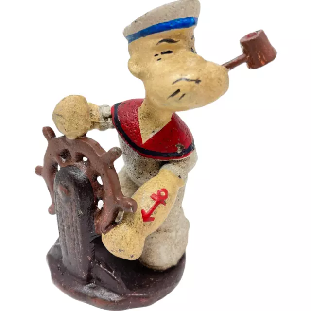 Popeye Sailing Figurine, Cast Iron With A Painted Antique Finish, Paperweight
