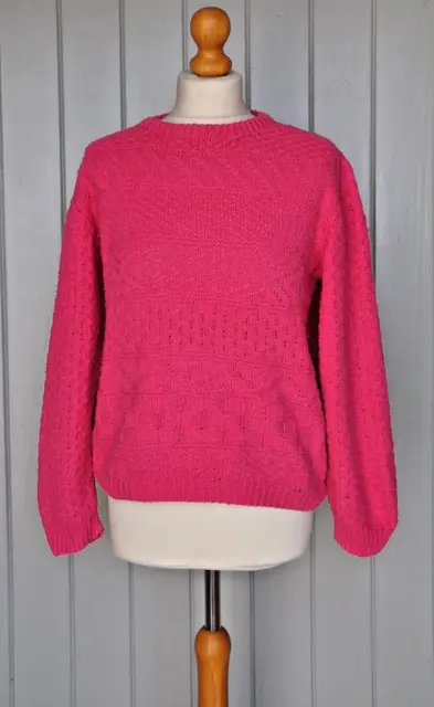 Vintage 1980’s Cerise Pink ‘Basket Weave’ soft Cotton Jumper Handknit Size 8/1 0