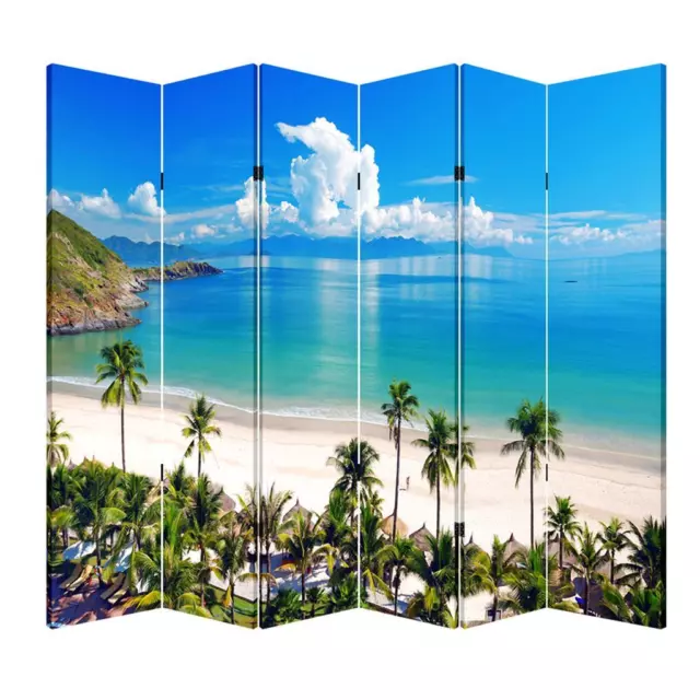 4 & 6 Panel 6ft Tall Canvas Double Sided Folding Screen Room Divider- Beach Hut
