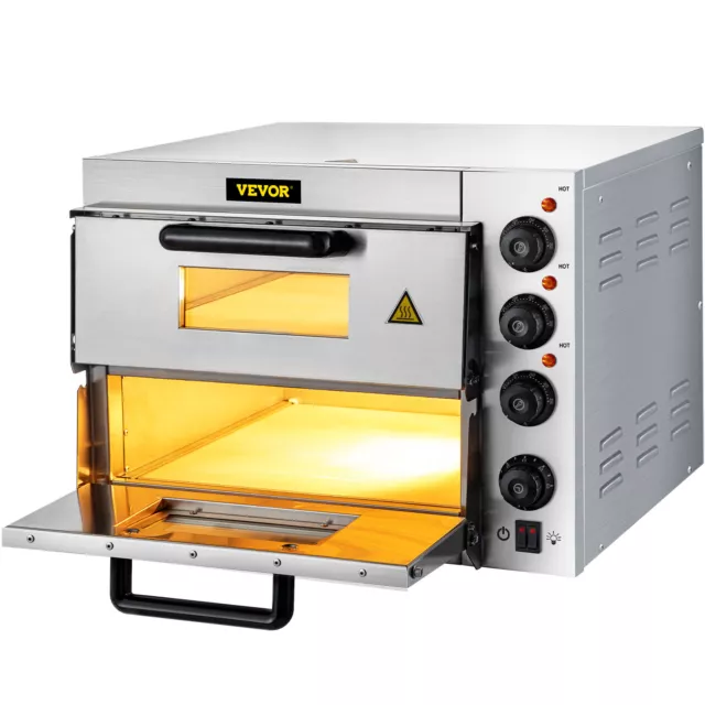 VEVOR 3000W Pizzaofen Backofen Doppellagig Elektrischer 14" Gastro Steinbackofen