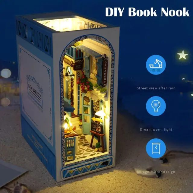 DIY Book Nook Kit 3D Wooden Puzzle Bookshelf Insert Light with Decor Warm N5A5
