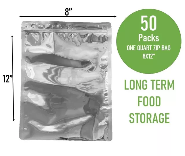 NO STOCK 1 Quart Mylar Bags Zip Seal Long Term Food Storage Reusable