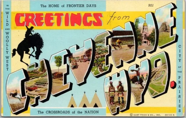 CHEYENNE Wyoming Large Letter Postcard "Crossroads of the Nation" 1945 Cancel