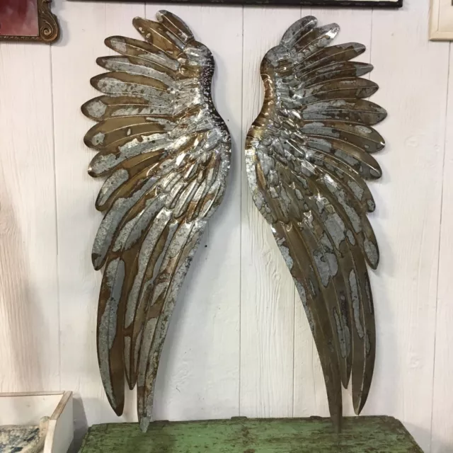 Large 43” Set Of Galvanized Metal Angel Wings Pair Rustic Hanging Wall Decor Art 2