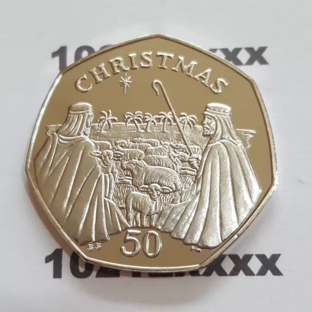 2002, Gibraltar 50p fifty pence Christmas coin, BB die mark