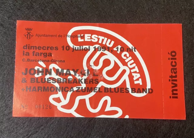 Entrada Ticket Concierto John Mayall & Bluesbreakers La Farga Barcelona 1991.