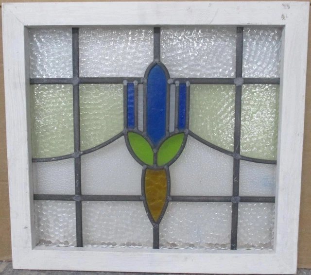 OLD ENGLISH LEADED STAINED GLASS WINDOW Pretty Abstract 20" x 18.5"