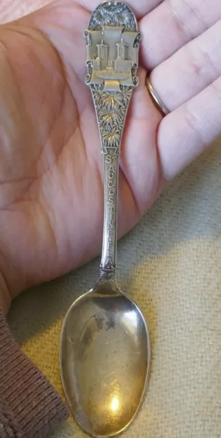 Antique Sterling Silver "St. Augustine Florida" Souvenir Spoon - Raised Relief