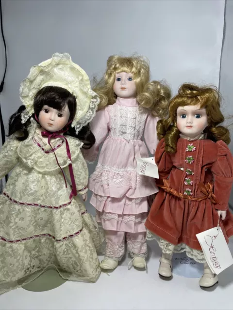 Vintage Porcelain Doll Lot Assortment Lot of 3 Dolls The Heritage Mint