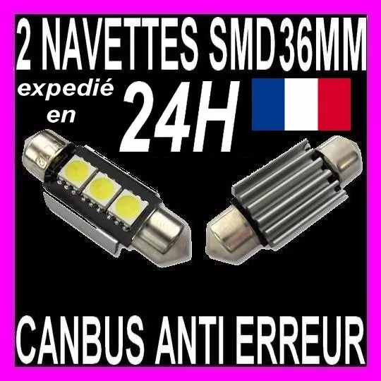 2 AMPOULE NAVETTE 3 LED C5W 36MM ANTI SANS ERREUR CANBUS PLAFONNIER PLAQUE 6500k