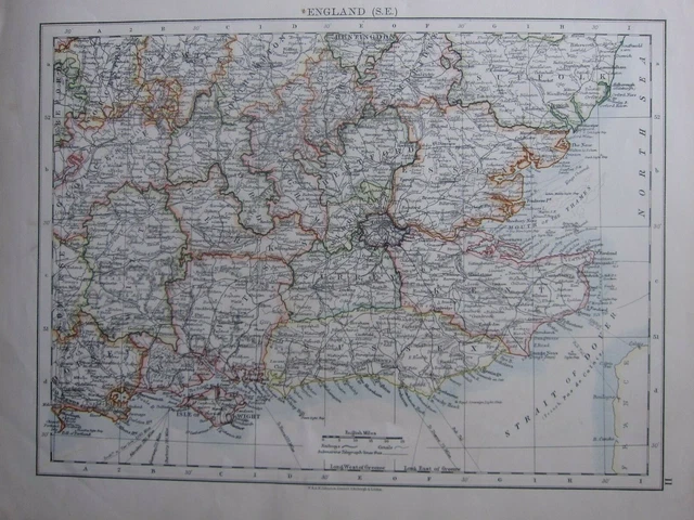 1916 Map ~ England South East Kent Sussex Hertford Essex Isle Of Wight Oxford
