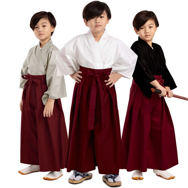 Japan Samurai Boys Yukata Kimono Kendo Gi Hakama Pants Halloween Cosplay Costume