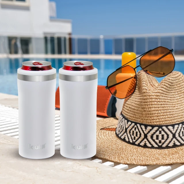 2pk White Slim Can Koozie Cooler Insulated Stainless Steel for 12oz Skinny Cans