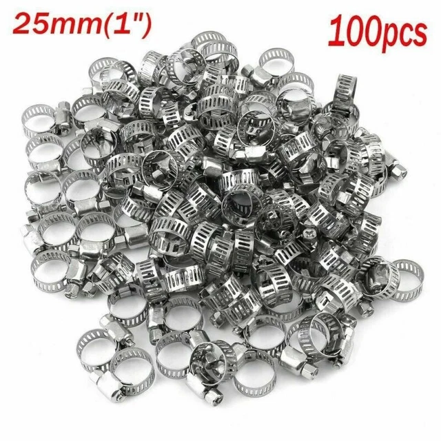 100 pz. morsetti per tubi flessibili regolabili in acciaio inox diametro 1 pollice resistenti alla ruggine
