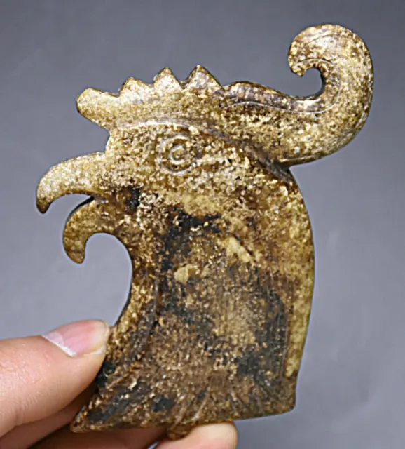 9CM China Natural Old Jade Zodiac Year Animal Chicken Chook Head Amulet Pendant