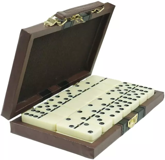 Dominos Set Game. Premium Classic 28 Pieces Double Six Domino. Durable Leather B