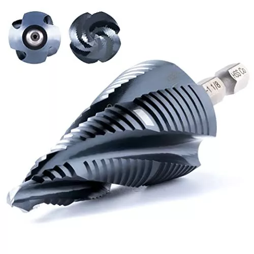 Toolant Four Spiral Flute Cobalt Step Drill Bit 1/4"11/8" Impact Ready Four Spir