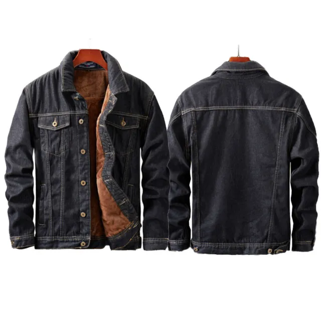 Plus Size Men Denim Jacket Sherpa Fleece Lined Button Up Jean Coat Trucker  @