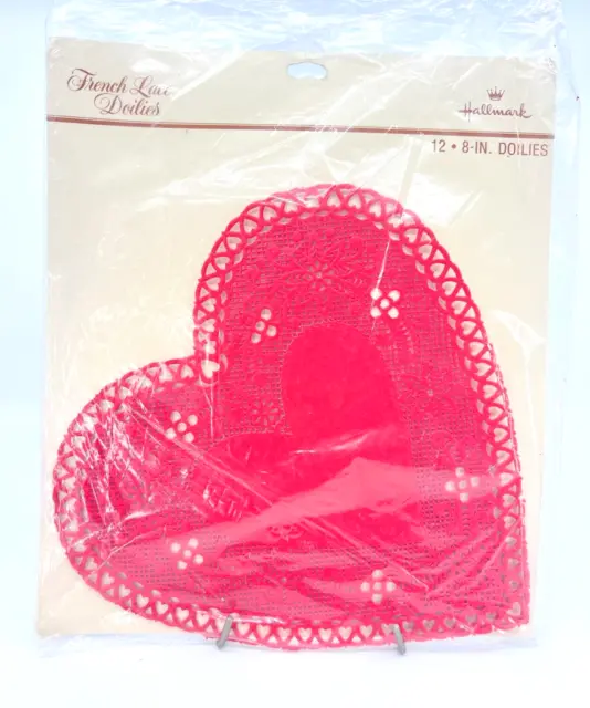 NEW Hallmark Vintage 8 Inch Red Heart French Lace Home Party Doilies, Pack of 12