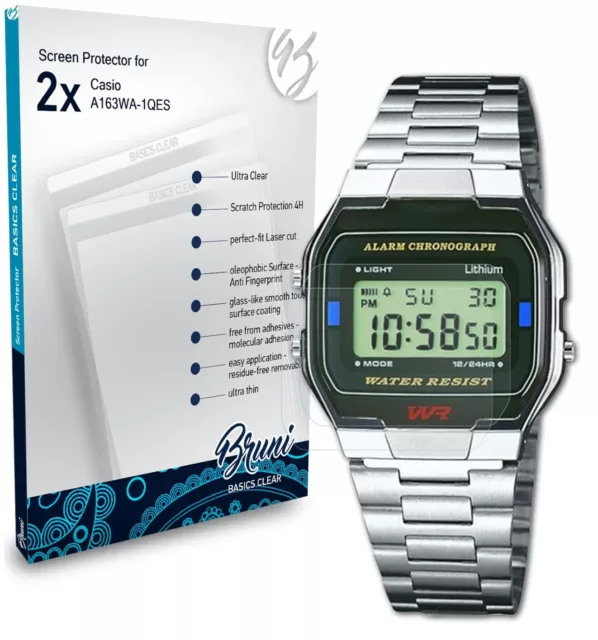 Bruni 2x Folie für Casio A163WA-1QES Schutzfolie Displayschutzfolie