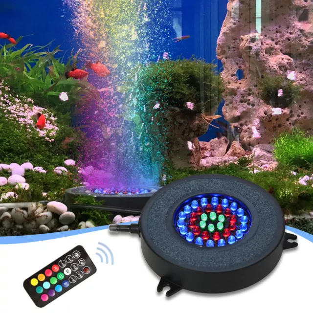 Aquarium Underwater Air Bubble LED Light RGB Submersible Lamp Remote Fish Tank 2