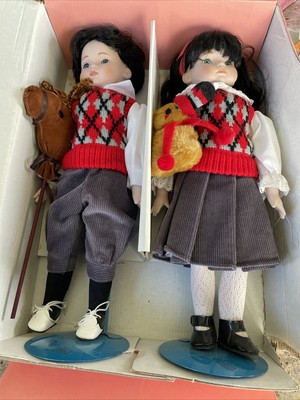 Marian Yu Designs MYD Twin Porcelain Dolls Boy and Girl Dolls 14 inches