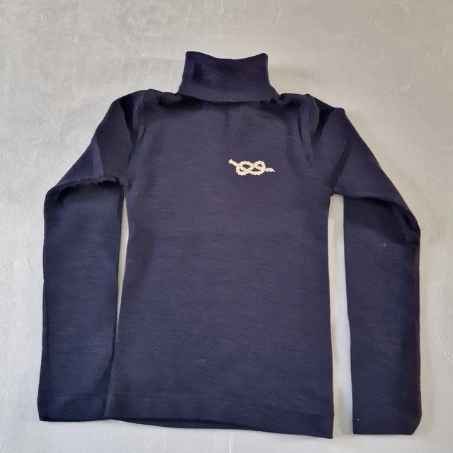 Vintage 1970s Skinny Polo Neck -9-10 Yrs- Blue Acrylic Deadstock NOS  KA62