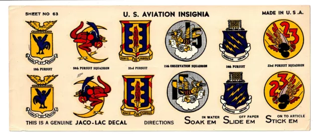 Vintage Larger Jaco-Lac Decals Disney Militaria WWII Insignia US Aviation #63